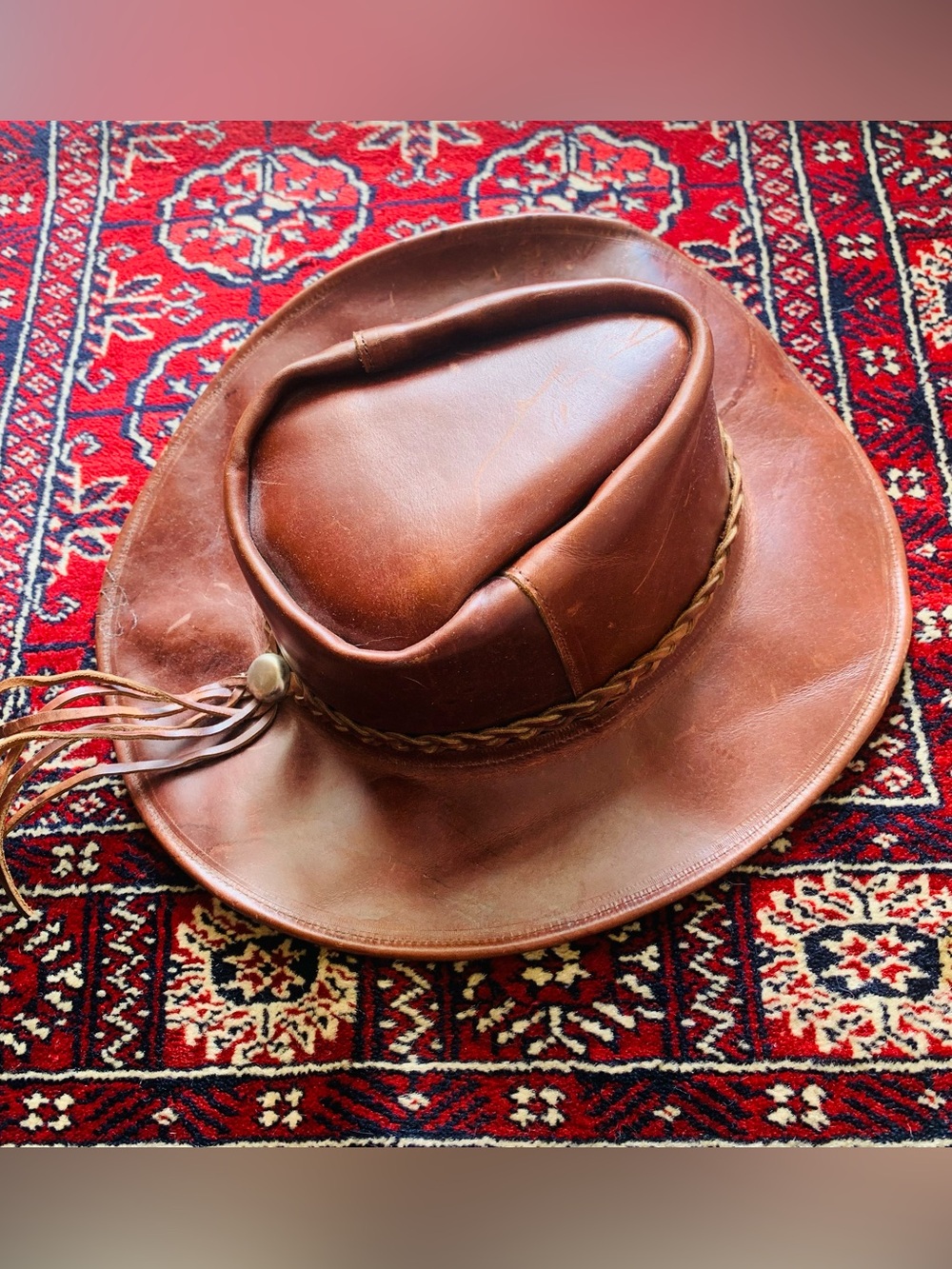 Brown Leather Vintage Tope Design Country Cowboy Hat Size Small